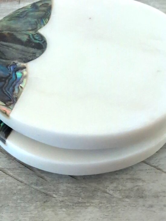 Anthropologie 2 Marble Coasters Mother Of Pearl Abalone Shell Ramona Replacement - Picture 12 of 13